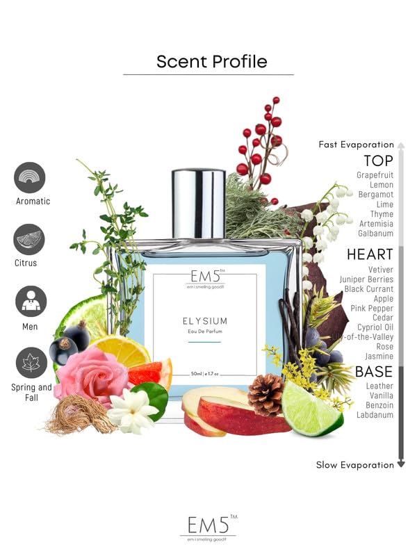 Image of EM5 Elysium Perfume for Men | Aromatic Citrus Amber Fresh Spicy Fragrance | Eau de Parfum Spray | Luxury Gift for Him
