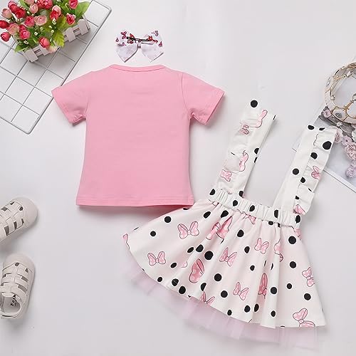 Toddler Baby Girl Birthday Dress Short Sleeve T-shirt + Suspender Skirt + Headband 3PCS Casual Summer Outfit4