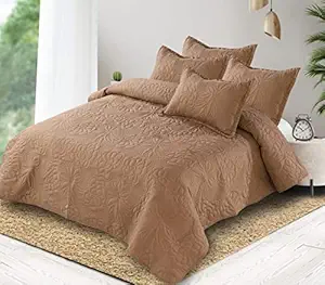 MARS DECOR Cotton Ultrasonic 300 TC Solid King Size Quilted Bed Cover with 2 Pillow Covers (Luxurious, 90x100 Inches, Biscotti, Brown)