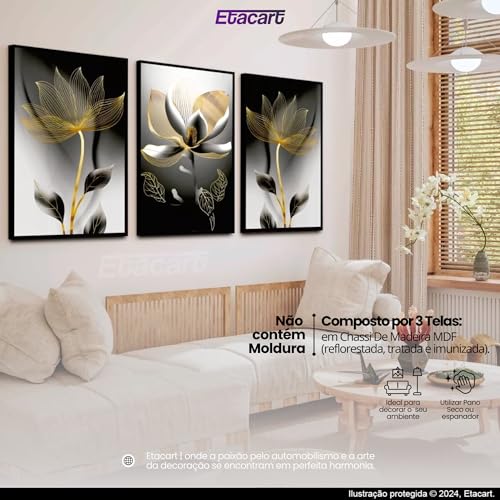 Quadros Decorativos Luxo Flor De Luz Ouro Preto Luxo Sala Hall
