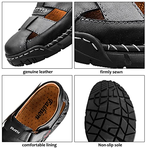 Mens Sport Sandals Leather Adjustable Summer Shoes Beach Outdoor Breathable4