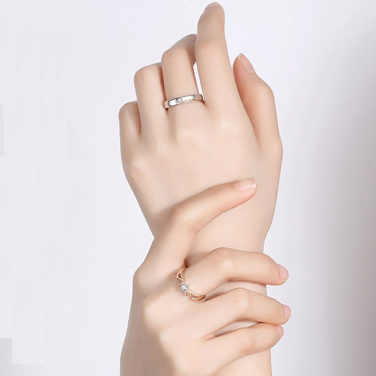 Einfache Paar Ring S925 Sterling Silber Einstellbare Ehering mit Zirkonia Geburtstag Muttertag Frauen