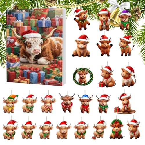 Christmas Calendar - 24 Days Countdown Calendar, Adveent Calendars, 2D Acrylic Cute Highland Cow Ornament Planner For Vacation Home Family Tree Window Wall Door Car Rearview Mirror Decoration - Image 8