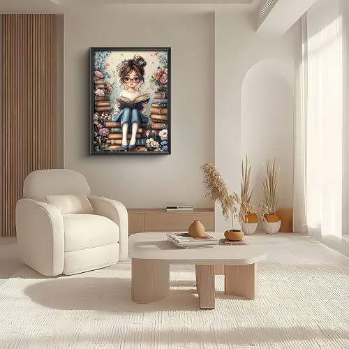 JJBSWYMT 5D Girl Reading Book Diamond Painting Kits for Adults Beginners, DIY Girl Diamond Art Kit,Diamond Dots with Diamond Gem Art and Crafts, Home Wall Decor 12 x 16 Inch