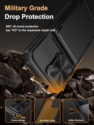 Image of Vihibii for iPhone 16 Pro Case with [2X Screen Protector], Built-in Card Holder (4 Cards), [RFID Blocking] & Slide Camera Cover & Tempered Glass Films, Rugged Wallet Cover for 16 Pro 6.3 inch 2024, Black