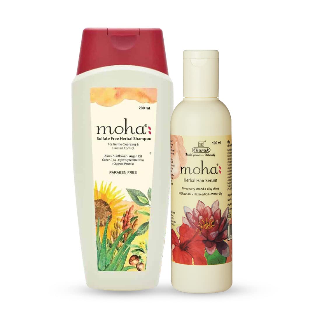moha : Sulfate-Free Herbal Hair Shampoo 200ml + Serum 100ml | Mild Shampoo | All Hair Types | Goodness of Proven Herbs | Gentle Hair Cleansing | Hair-Fall Control