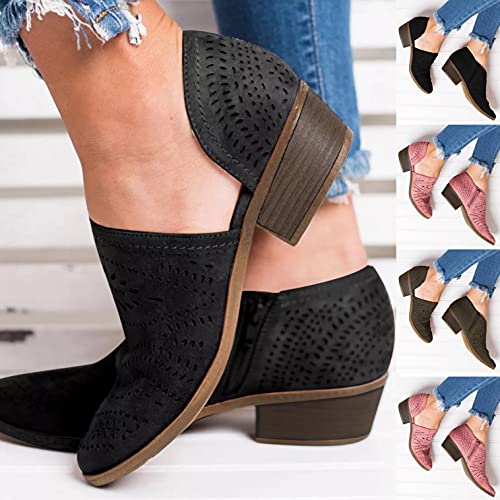 Gibobby Ankle Booties for Women V Cut,Chelsea Boots Slip on Ankle Boots Chunky Pointed Toe Cutout Low Heel Shoes2