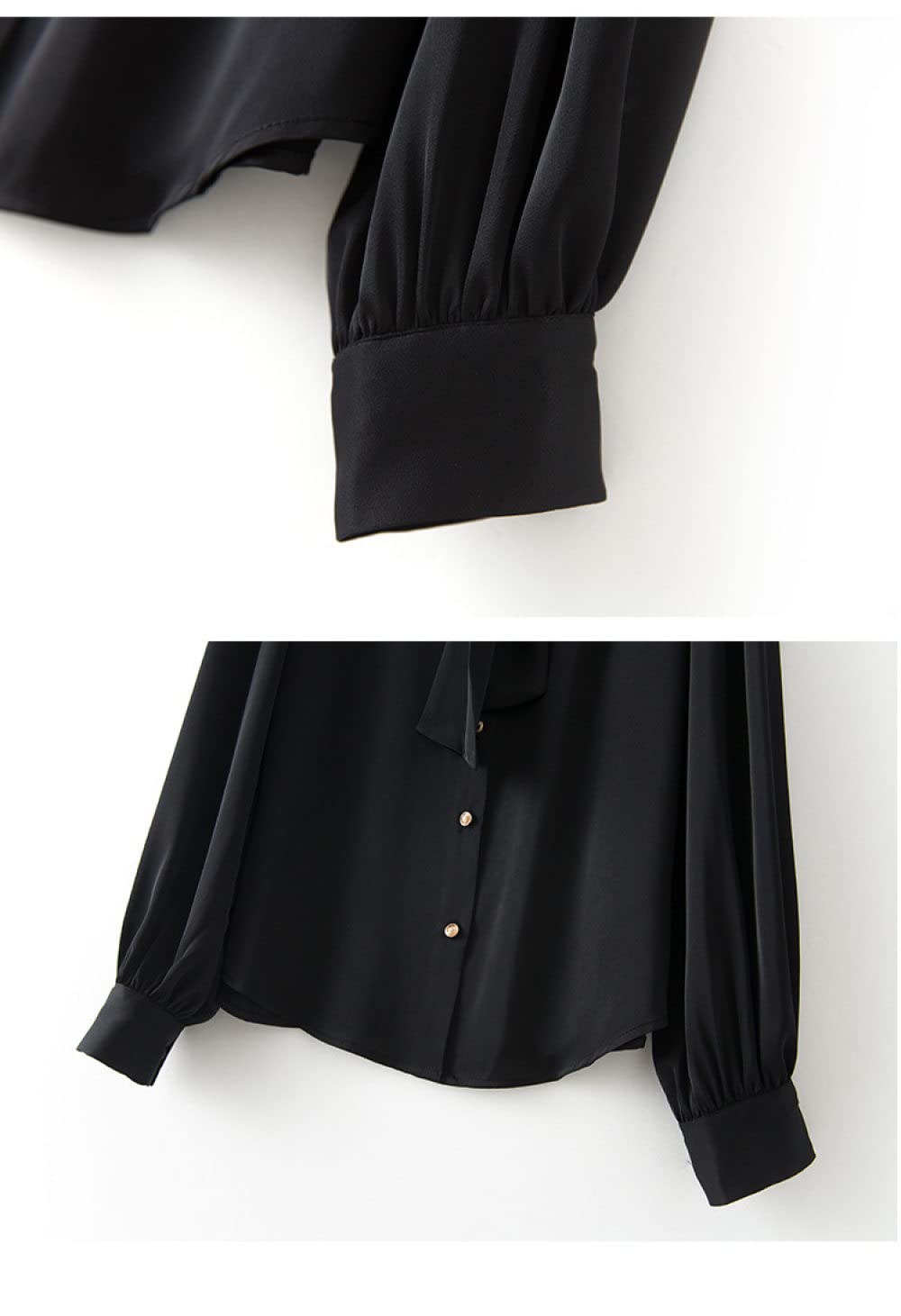 Longbluse Damen,Damen Langarmshirts Schwarz Einfarbig Stehkragen Fliege Knopf Klassische Blusen Frühling Herbst Lässige Strickjacke Mantel Arbeitsoberteile Stilvolle Lockere Hemden