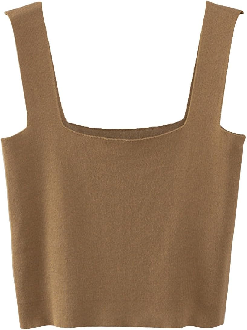 Womens Knitted Vest Tops UK Sale Sleeveless Ribbed Knit Tank Top Casual Camisole Top Solid Color Undershirt Crop Tank Top Y2K Clothes Lightweight Tank Top Athletic Running Shirts for Women Girls