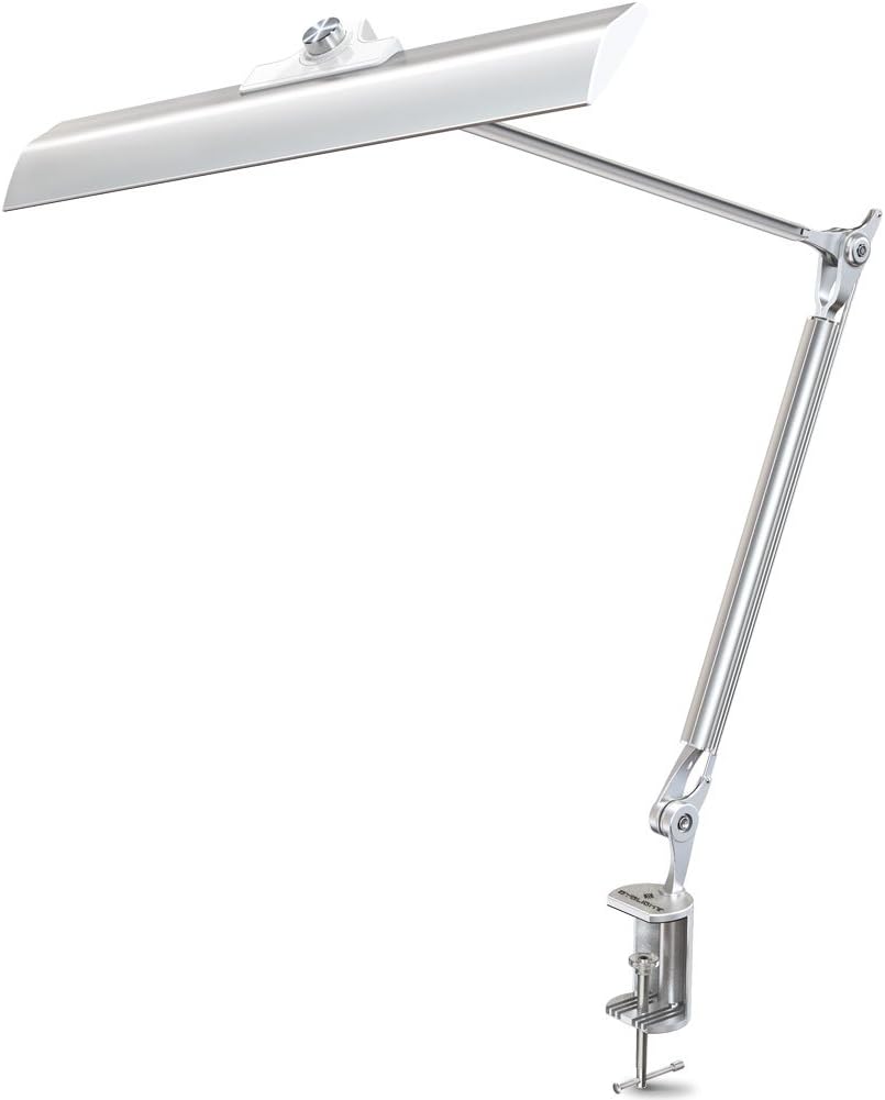 BYB H201 LED Architect Desk Lamp with Metal Clamp, Swing Arm Dimmable Task Lamp with Eye-Care Tech, Rotating Knob Control of 4 Color Modes, Stepless Dimming w/Memory Function