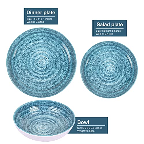 12 Piece Melamine Dinnerware Sets Service For 4 - Includes 4 Dinner Plates 4 Salad Plates And 4 Bowls Made Of A5 Melamine Use At Home & Outdoor Dining, Picnic, Camping And Rvs - Swirls Design #TOP3