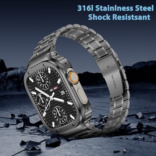 Image of MioHHR Stainless Steel Band with Case for Apple Watch Bands Ultra 3 /2 /1