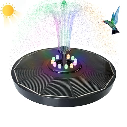JIMACRO 1.6W Solar Springbrunnen für Außen mit LED, 16cm/6.3in Solar Springbrunnen für Außen mit Akku, SpringbrunnenVerbesserter für Vogelbad Gartenteich
