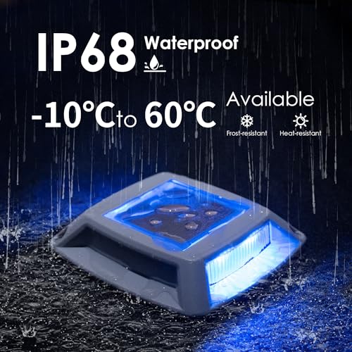 12-Pack IP68 Waterproof Solar Driveway Lights - Blue | Marine Quality Safety Markers