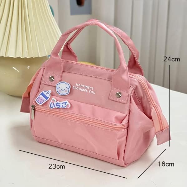 Miniatura 6 de Lonchera Kawaii con pines kawaii, bonita bolsa de almuerzo estética para mujeres y niñas, bolsa grande con insulto, suministros escolares Kawaii