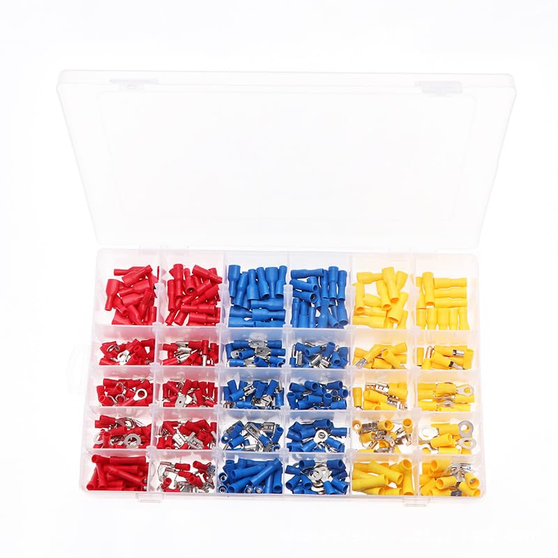 500pcs Crimp Spade Terminal Assorted Kit Electrical Wire Cable Connector Kit Crimp Insulated Ring Fork Spade Butt Set VUQLDHAYZ