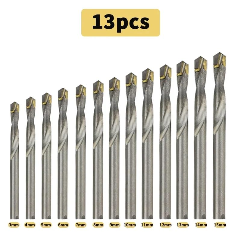 Brocas de vástago recto carburo tungsteno, 10/13/18 Uds., 3-20mm, for perforación cerámica aleación hierro
