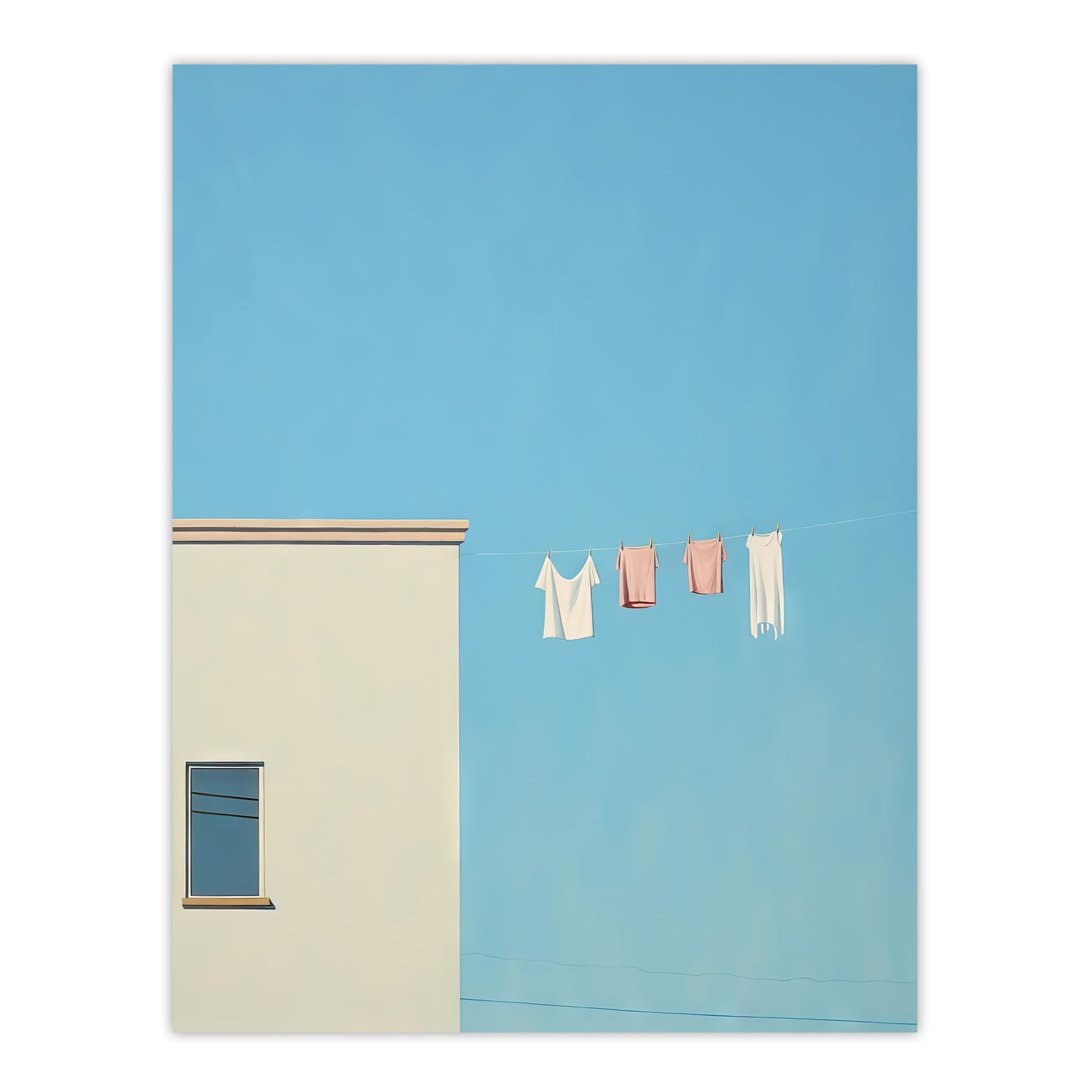 Artery8 Laundry Line On Blue By Amy Denver Minimalist Soft Pastel Utility Room Minimalism Simple Modern Artwork Large Wall Art Poster Print Thick Paper 18X24 Inch