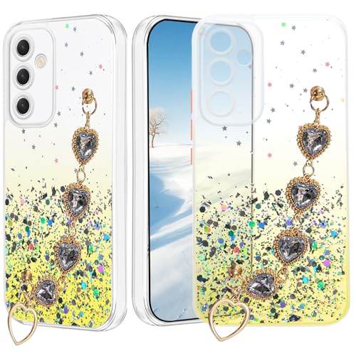 Coque silicone Samsung A34 5G avec chaîne rose pour garder les mains libres en soirée
