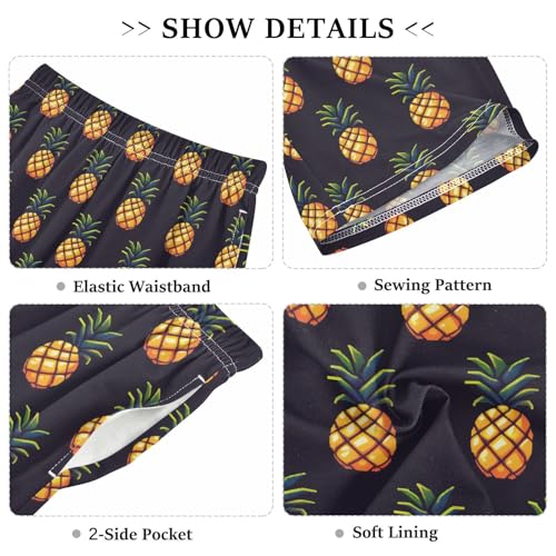 ALAZA Vintage Pineapple Fruit Black Pajama Shorts Elastic Waist Casual Sleep Shorts with Pockets Size 6-143