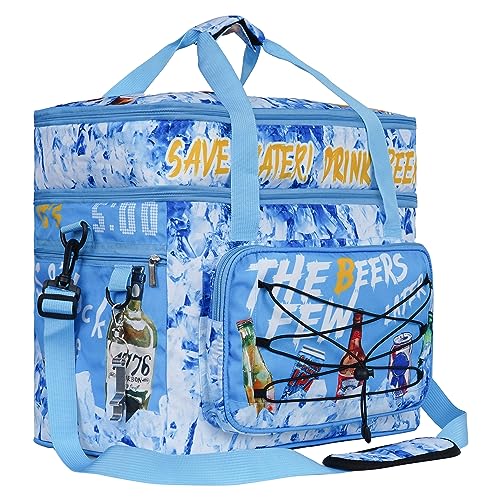 Soft Collapsible Insulated Sided Cooler - 60 Can Large Leakproof Picnic Beach Meal Prep Portable Travel Cooler for Shopping, Kayaking, Road Trips