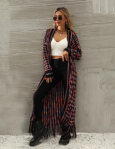 Perbai Womens Boho Cardigan Sweater Open Front Fringed Tassels Aztec Maxi Cardigan Jacket3