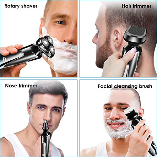 Elétrico Barbeador para homens 4-em-1, barbear de barbear rotativo, aparador de pelos do nariz, cort
