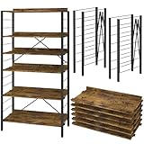 XINYF【広げるだけで組立簡単】スチールラック 棚板の連結で使い方は自由自在 連結 可動棚 オープンシェルフ ラック 6段 幅:85CM 奥行:44CM レトロ