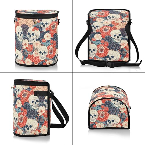 Image of MNSRUU Car Trash Can with Lid, Flowers and Skulls Car Trash Bag Hanging Organizers and Storage for Front Back Seat, Leak-Proof Trash Bin