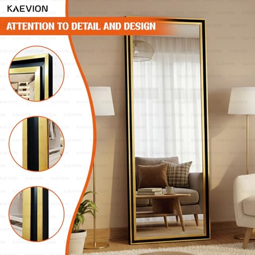Image of 63x21 Inch Full Length Mirror Black Gold Frame, 5mm High-Definition Wall Mirror, Vertical or Horizontal Hanging Large Body Dressing Mirror for Entryway, Bedroom & Living Room