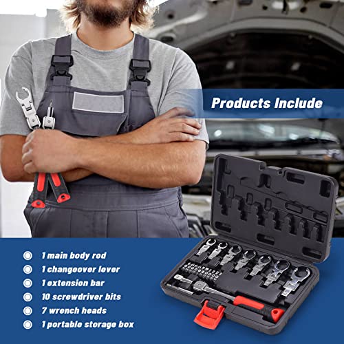 Lrvezsy 17-Piece Flare Nut Crows Foot Flare Nut Wrench Set,Line Metric And Standard Sets,Flare Jumbo Thin Crowfoot Open End Angle Stubby Saesmall Brake Line Wrench Set Flex Head[10-19 ] Cr-V Steel #TOP6