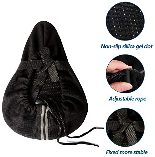 Mountain Bike Seat Cushion Cover Extra Soft Gel Bicycle Seat Cover, Soft Silicone Padded Bike Saddle Cover, Anti-Slip Bicycle Seat Cushion Spinning with Waterpoof&Dust Resistant Cover Outdoor Cycling