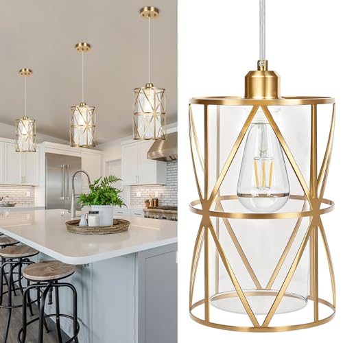 Zlierop Brushed Gold Pendant Light, 7"×10" Dual-Shade Kitchen Island Lighting