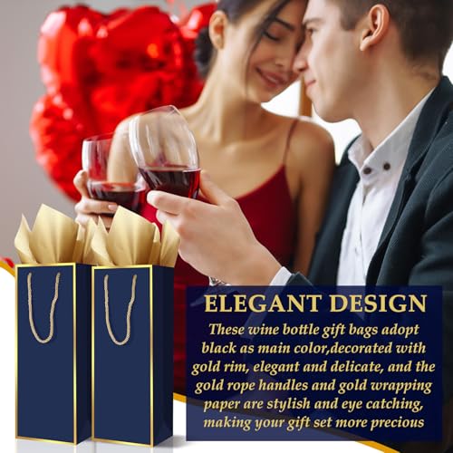 TaoBary 30 Pcs Wine Gift Bags and Gold Wrapping Paper Set Wine Bags for Bottle Bulk 4 x 5 x 13 Inch Champagne Gift Paper Sack with Handles for Appreciation Wedding Party Anniversary(Navy Blue) by TaoBary - Image 5