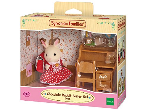 Sylvanian Families - Le Village - La Fille Lapin Chocolat et Bureau - 5016 - Figrunies Prêt à Jouer - Mini Poupées
