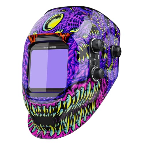 ARCCAPTAIN Auto Darkening Welding Helmet, 3.94'X3.66' Large Viewing Screen True Color Welding Hood with 4 Arc Sensor Solar Powered, Wide Shade 4-5/5-9/9-13 Welding Mask (Cthulhu)