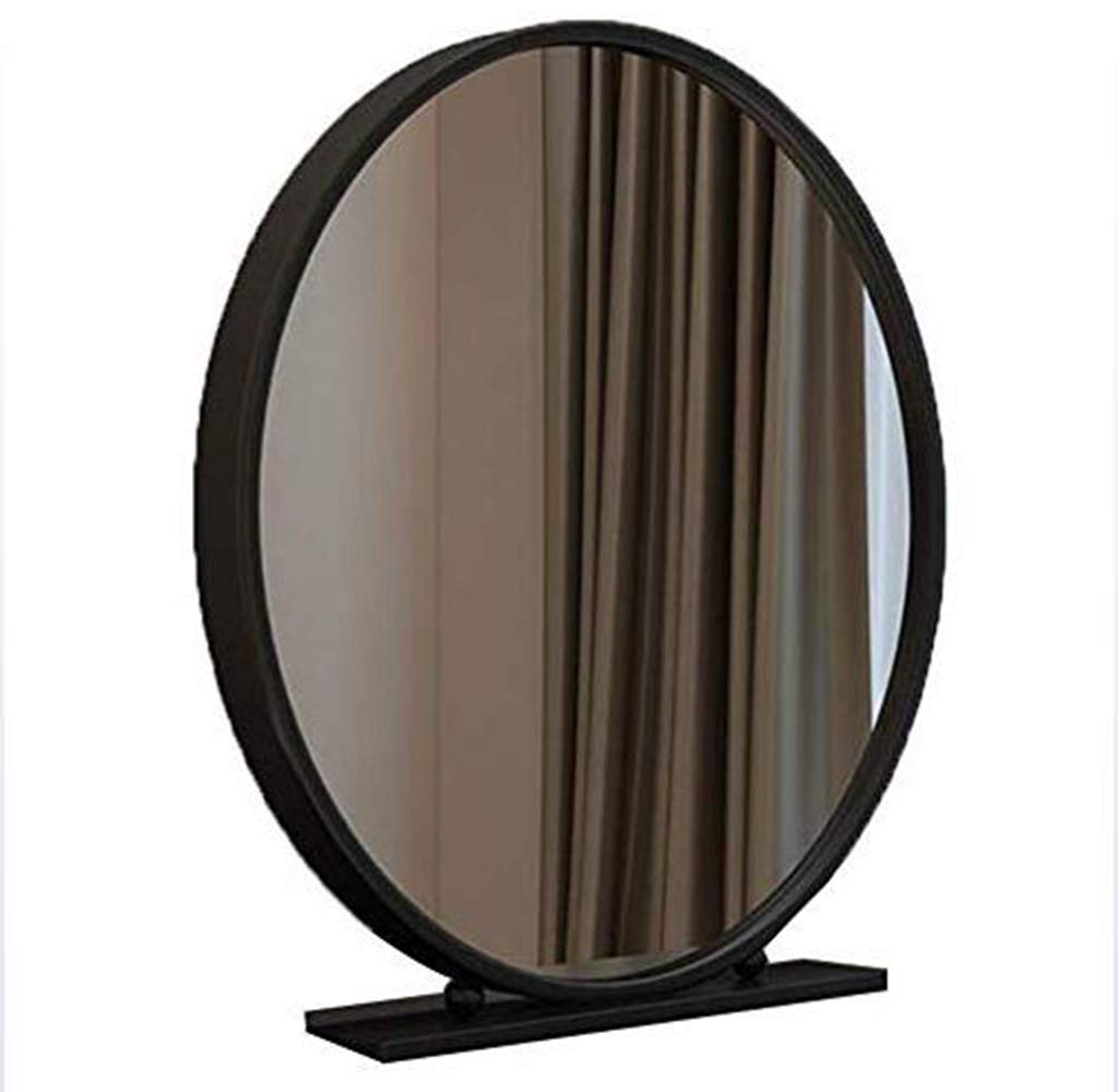 Makeup Vanity Mirror,Round Wall Makeup Mirror,Tabletop Large Vanity Mirror for Dressing Table, Non-Magnifying Round Metal Framed Iron Art,Black,50cm