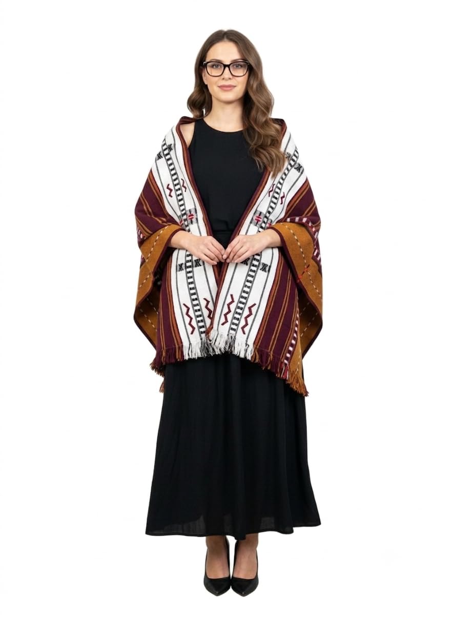 D'Artisans Studio Handwoven Tribal Shawl for Women | Soft Woven Ethnic Wrap | Geometric Pattern | Winter Stole | Fashion Poncho | One Size | Red, Ivory & Black-image-21