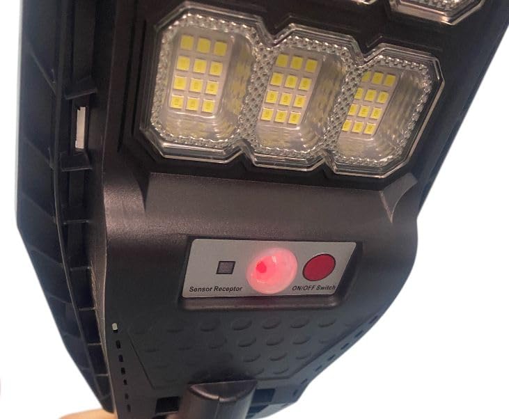 2Pezzi) Faro Lampione Solare 200w 144Led, Completo di staffa per Fissaggio e Telecomando Luce Bianca Fredda 6500k,Sensore di Movimento Crepuscolare