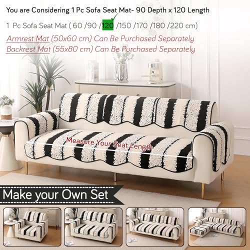 Image of HOKIPO Luxury Wavy Anti Slip Plush Sofa Cover Mat | Make Your Own Sofa Cover Set, Mat Length 90(D) x 120(L) cm, Black (AR-5982-BLK)