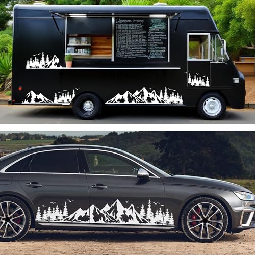 Image of TOMALL 1 Pair Fir Mountain Forest Vinyl Decals for Car Body Door Sides Universal Waterproof Tree Graphic Stickers Decoration for Travel Trailer Camper Vehicles SUV Truck Off-Road (Large-White)