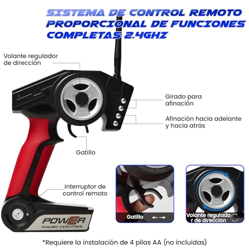 Simrex - Coche teledirigido todoterreno 1:18, 45 km/h, 4WD con mando a distancia de 2,4 GHz, coche RC con 2 baterías recargables, regalo para niños y adultos, color azul - imagen 6