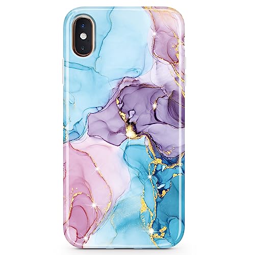 Coque iPhone X et XS en silicone TPU souple antichoc motif marbre bleu violet