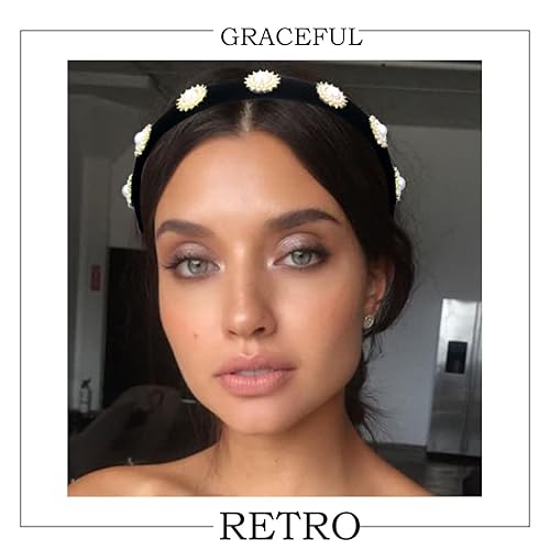 Miniatura 5 de Coridy Diadema barroca negra con diamantes de imitación, diadema con cuentas para el cabello, hecha a mano, de terciopelo, banda ancha para la