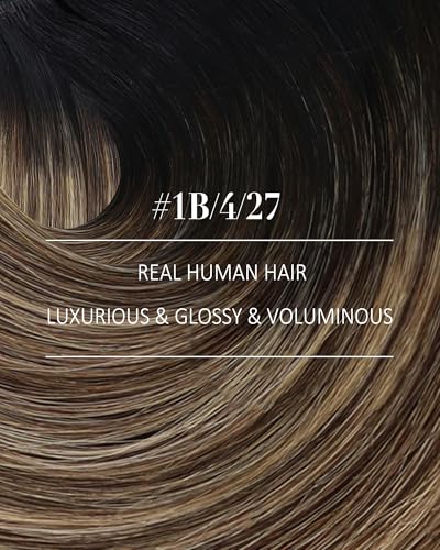 Image of YoungSee Ombre Clip in Hair Extensions Human Hair Long Straight Hair Extensions Clip ins Black Balayage Blonde with Brown Real Hair Extensions Clip in Human Hair for Natural Appearance 120G 24 Inch
