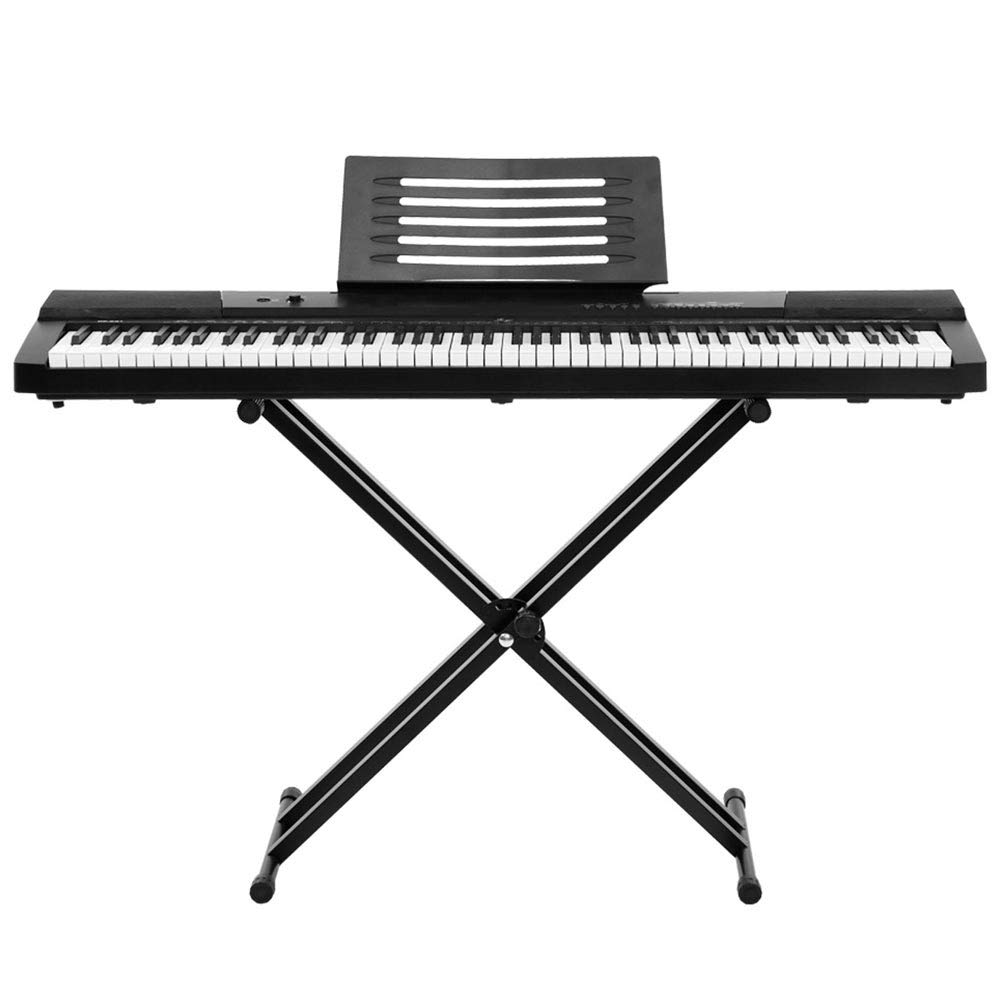 Bakaji - Teclado musical plano electrónico, 88 teclas semipesadas, piano multifunción con 140 ritm, 6 instrumentos musicales, función Split Twinova, entrada AUX USB + pedal atril y soporte