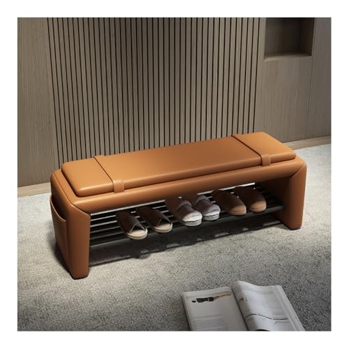 シューベンチ、 玄関用ソフトパッド付きシューズベンチ、シンプルな廊下用クッションベンチ(Orange,140cm)