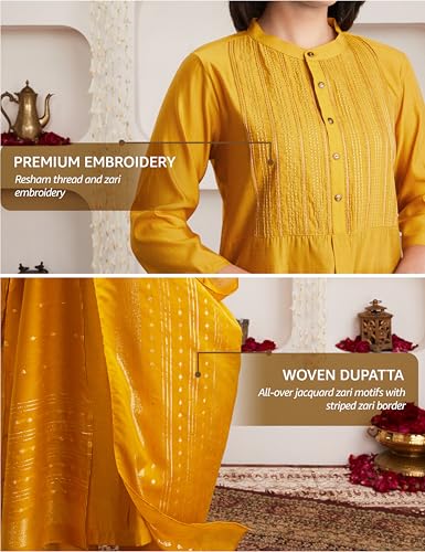 Image of Amazon Brand - Myx Women's Embroidered Kurta Pant Set with Dupatta (Available in Plus Sizes)