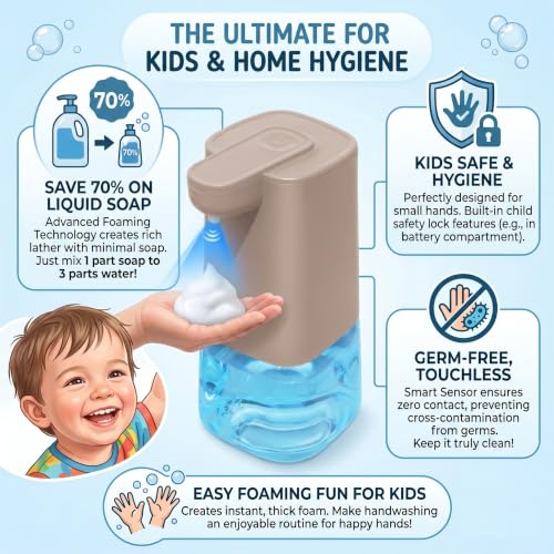 Image of Automatic Foaming Soap Dispenser with 200ml Foaming Handwash Refill Included, 350ml Touchless Soap Dispenser, Smart Infrared Sensor,IPX4 Waterproof for Kitchen & Bathroom (Pink)