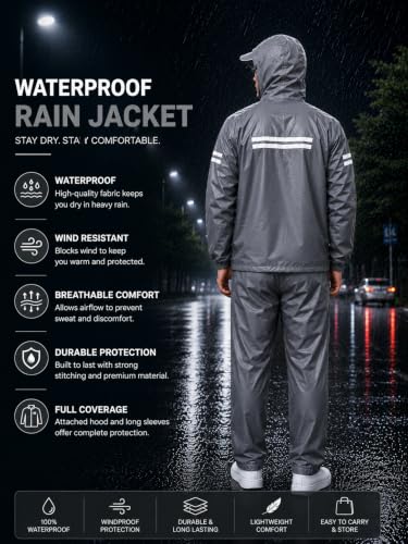 Image of TAGAS Men's Raincoat ||Waterproof for Bike ||Reversible Double Layer with Hood || Set of Top and Bottom With Cap rain Wear